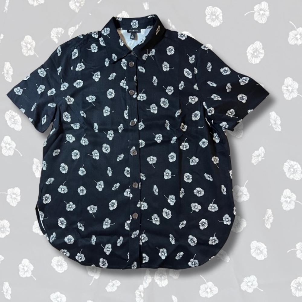 Talbots Black and White Floral Top